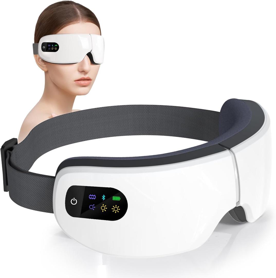 Eye Massager with Heat, 7 Heating and Vibration Modes, Eye Mask, Birthday Gifts for Women, Men, Friend, Mom and Dad, Sleep Mask for Relax, Migraine Relief, Improve Sleep, White