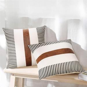 JASEN Farmhouse Throw Pillow Covers 20x20 inch, Set of 2 Faux Leather Throw Pillows Modern Decorative Pillow Covers for Sofa Bedroom Living Room (Black)