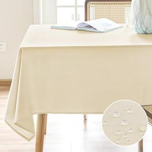 AUSSPVOCT Textured Linen Tablecloth Rectangle 60x104 Water Resistant Spill-Proof Wipeable Ivory Table Cloth Wrinkle Free Fabric Dining Table Cover for Birthday Party Farmhouse Kitchen Tablecloths