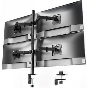 monTEK Quad Monitor Stand Mount, Fully Adjustable Desk Mount for 4 Screen up to 17-32 and 22lbs Capacity Each Arm, Stable Monitor Arm with C Clamp and Grommet Base, VESA 75x75mm/100x100mm