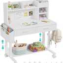 WINAZ White Kids Desk with Hutch, Height Adjustable 32" Small Study Table, 31.5"