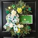 20 Inch St. Patrick's Day Wreath, Lucky Clover Front Door Wreath with Green Lucky Sign & Bow, Green Wreath for Home Porch Walls, Fireplaces, Courtyards Decor St. Patrick's Day Party Decor 