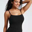 ZeroBound Camisole Built in Shelf Bra Tank Top - Basic Square Neck Halter Tops for Women, Spaghetti Strap Cami Tank Tops (Black)