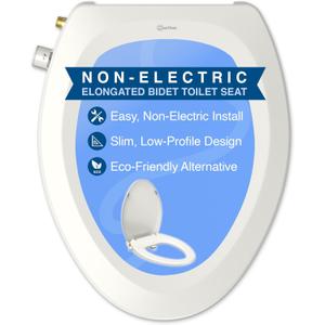 CLEAR REAR Elongated Bidet Toilet Seat  Non Electric Attachment for Toilets, Easy to Install Self Cleaning, Rear & Feminine Wash Nozzles, Adjustable Water Sprayer, Eco Friendly Hygienic Upgrade