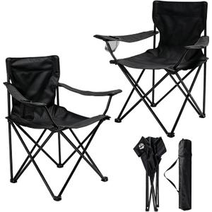 2 Pack Camping Chairs Folding Outdoor Chair Portable Lawn Chair with Cup Holder Supports 250LBS Lightweight Beach Chair for Outside Sports, Fishing, Hiking, Travel, Picnic, Backyard（Black）, 20 x 20 x 32 inches