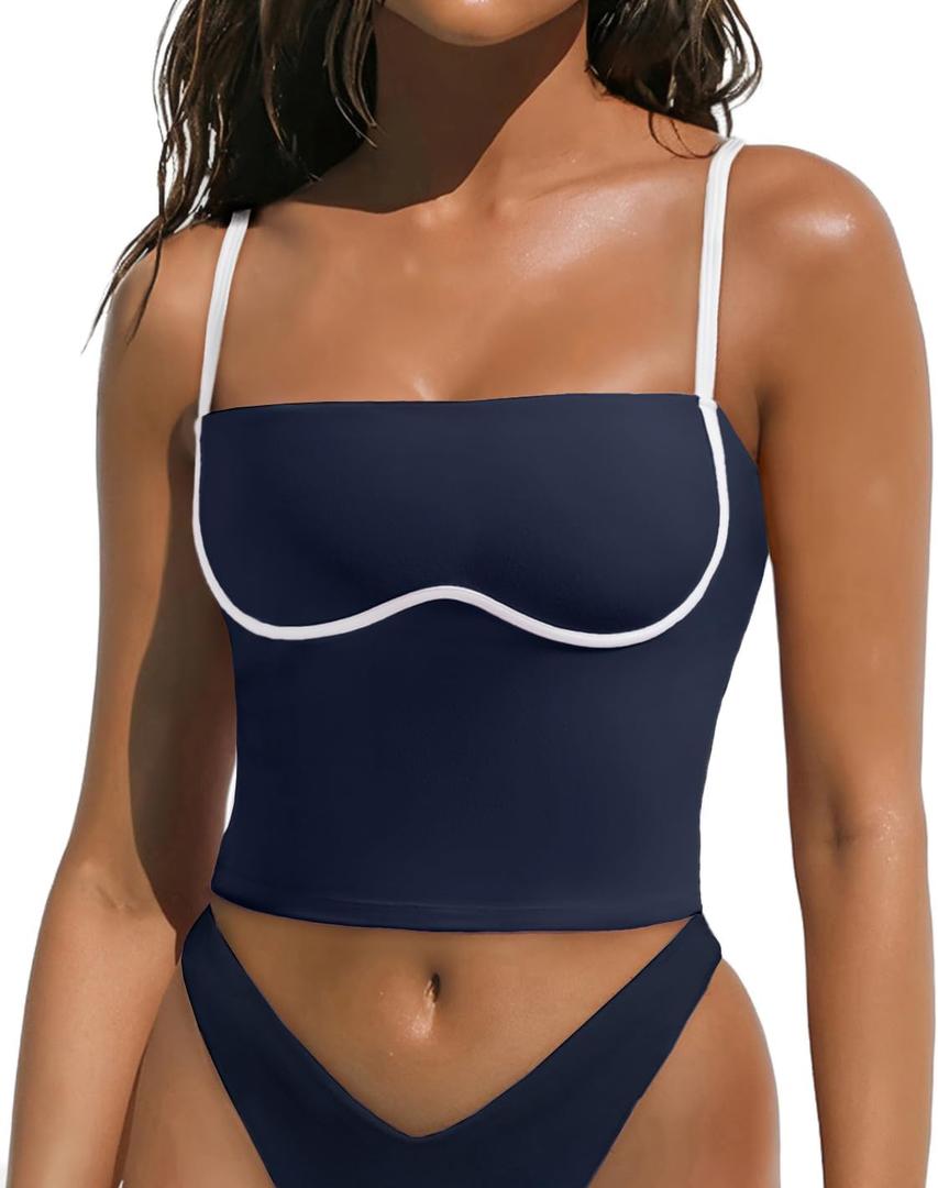 OMKAGI Womens Workout Tank Tops Adjustable Strap Longline Sports Bra Padded Sleeveless Top (Medium, Dark Blue)