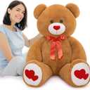 MaoGoLan Giant Teddy Bear Plush 47",Big Teddy Bear Stuffed Animal with Heart Footprints and Heart Nose,Valentines Bear for Girlfriend,Wife,Lover-Anniversary, Birthday,Long Distance,Dark Brown,4ft