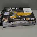 RC Semi Truck Toy for Kids - 1:32 Remote Control Carrier Van Transport Car, 17.3" Freight Container Truck with 2 Batteries, Semi Truck and Trailer with Lights, Great Gift for Boys Girls Age 3-8