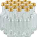 50 ml (1.7oz) 23 Pack, Mini Small Glass Bottles With Leak Proof Air Tight Gold Caps, Aluminum Lids, For Liquor Wine Alcohol Ginger Shots Samples Tequila