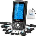 Belifu Dual Channel TENS EMS Unit 24 Modes Muscle Stimulator for Pain Relief Therapy, Electronic Pulse Massager Muscle Massager with 10 Pads, Dust-Proof Drawstring Storage Bag, Fastening Cable Ties (Black)