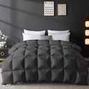 L LOVSOUL Goose Feather Down Fiber Comforter King Size, 100% Organic Cotton Fabric Duvet Insert,1200TC,750+FP, Hotel Collection, Heavyweight Grey Bedding Comforters with 8 Tabs,97oz