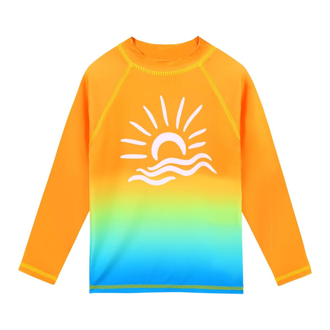 TFJH E Long Sleeve Swim Shirt Girls Bathing Suits UPF 50+ Swimwear Bathing Suits 9-10y Gradient Orange 12A