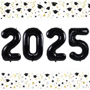 Smlpuame 40 Inch 2025 Balloons Black, LargeFoil Number Balloons for Happy New Years Festival Celebration Party Supplies Class of 2025 Graduation Decorations, Set of 2