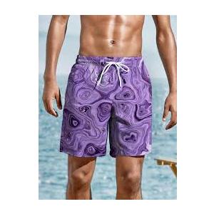 Men's Beach Shorts with Elastic Waistband Vacation & Summer Outdoor Activities, Purple, Size 2XL