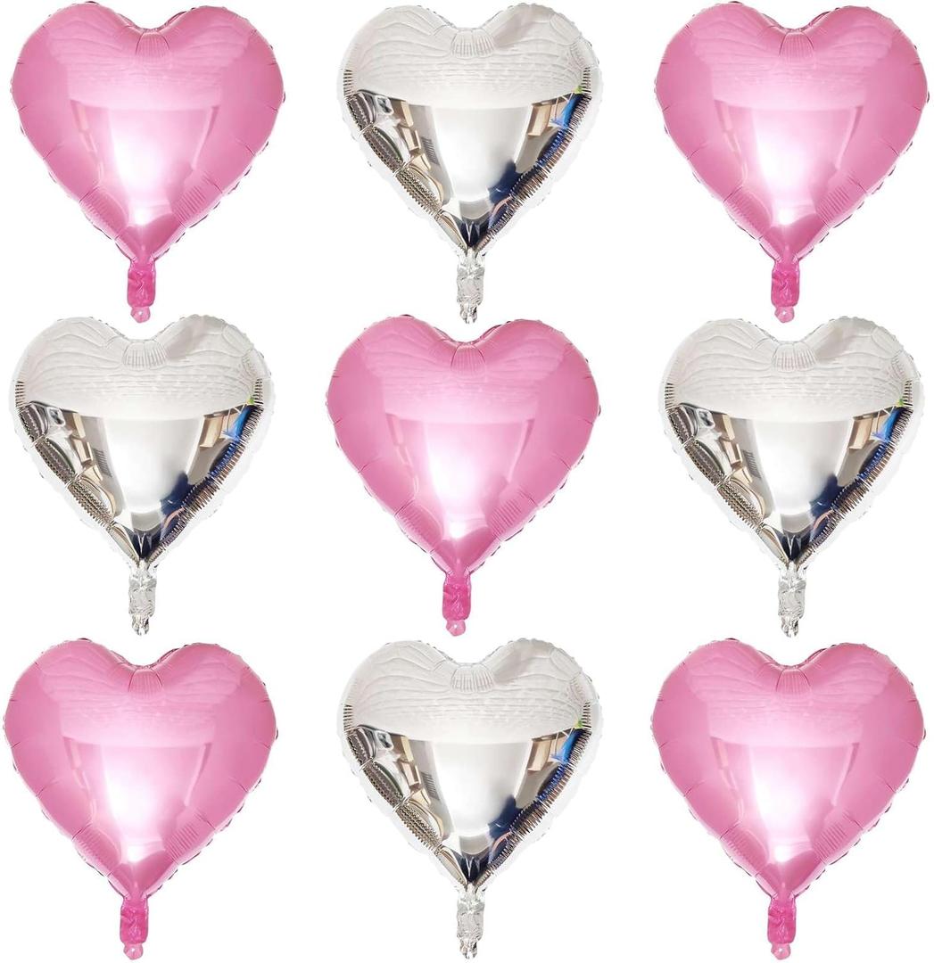 4 x Pink Heart Shaped balloons Pack of 10, 18 Inch Love Valentine Balloons Silver Heart Romantic Balloons For Valentines Day Propose Marriage Wedding Bridal Shower Engagement Party Decorations