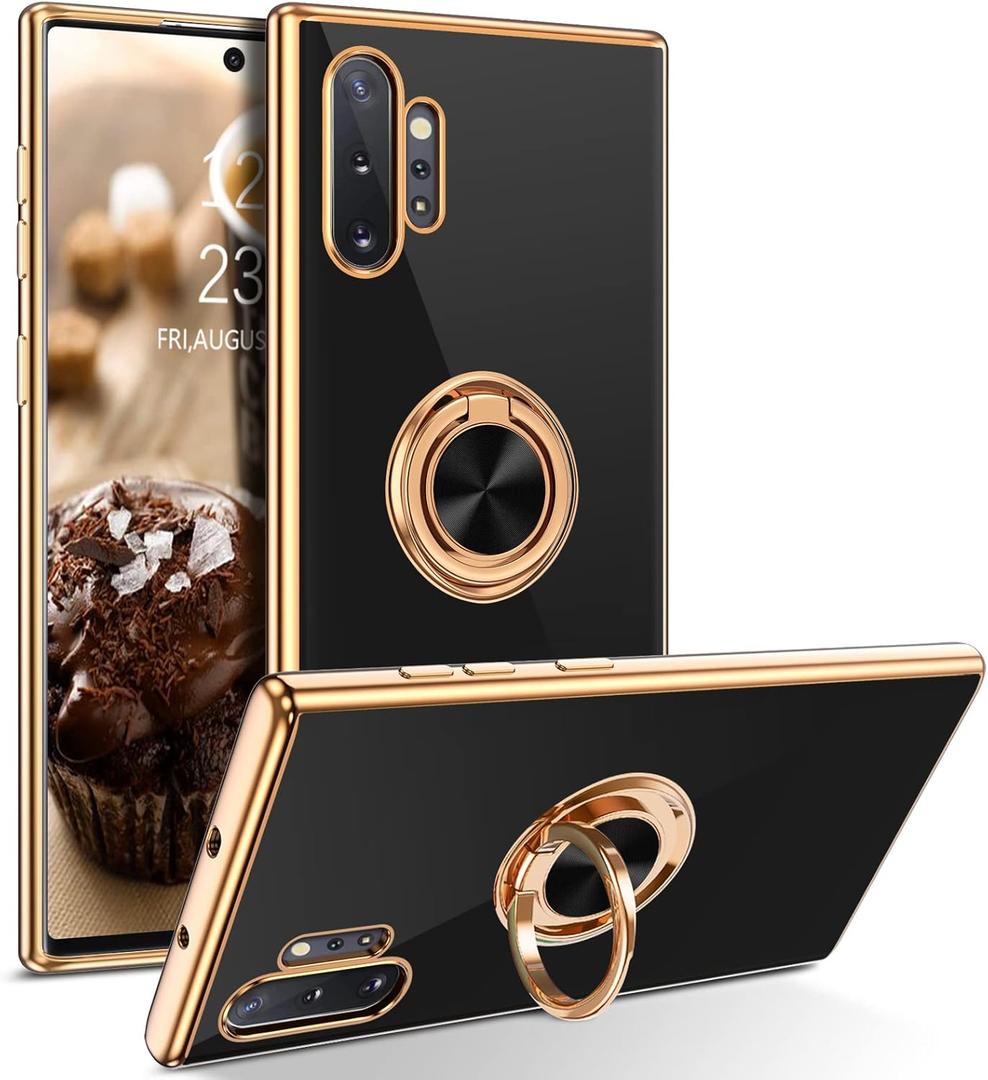 DUEDUE for Samsung Galaxy Note 10 Plus Case with Ring Holder Kickstand 360 Degree Rotation Magnetic Car Finger Slim Cover Shockproof Protective Phone Case for Samsung Note 10 Plus 5G/4G, Black