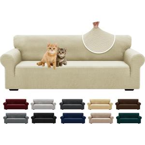 XINEAGE New Extra Large Couch Cover for 3 Cushion Couch (91"-110") 1 Piece Stretch Oversized Sofa Slipcovers Jacquard 4 Seater Furniture Protector Elastic Bottom for Kids,Pet (XL Sofa, Light Beige)