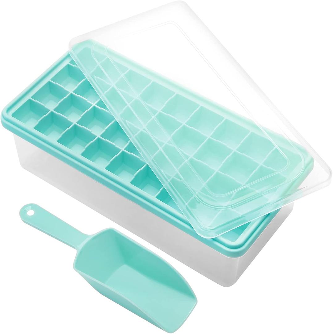 Silicone Ice Cube Tray with Leak-Proof Lid & Storage Bin for Freezer  BPA-Free 36-Piece Nugget Ice Molds, Spill-Resistant Cover & Ice Scoop Container Cover (Green)