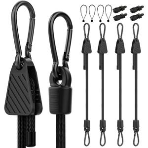 Rugtol Bungee Cords with Hooks, Upgrade 12pcs Assortment Heavy Duty Outdoor with 48'' Adjustable Bungee Cords Carabiner Black, 6'' Canopy Tarp Ball Ties and Tarp Clips for Tents, Cargo, Camping