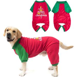 EXPAWLORER Christmas Dog Pajamas for Medium Large Dogs, Soft Dog Christmas Outfit Clothes, Xmas Pet Sweater Puppy Winter Jumpsuit Holiday Costume PJS with Cute Pattern