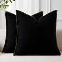 decorUhome Summer Decorative Throw Pillow Covers 20x20 Set of 2 Square Faux Linen Outdoor Neutral Farmhouse Pillow Covers with Stitched Edge for Couch Sofa Living Room, Black