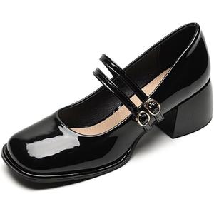 Stunner Women's Chunky Low Block Heels Dress Pumps Comfortable Closed Square Toe Mary Jane Pumps Black 40(8)