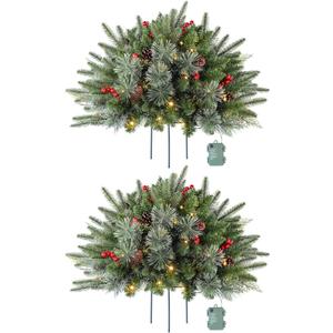2 Pack 24 Inch Lighted Outdoor Christmas Tree with Lights, Battery Operated Pre-lit Pathway Urn Filler, Christmas Porch Decorations for Home, Porch & Yard