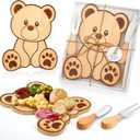 Ziliny 1 Set Baby Shower Prizes Bear Shaped Cheese Board with Cheese Knives and Forks Baby Shower Party Favors Gift Box for Wedding Bridal Birthday Gender Reveal Favor (Bamboo Color)