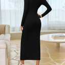 ZESICA Women's 2026 Spring Long Sleeve Bodycon Dress Mock Neck Wedding Guest Cocktail Party Long Midi Dresses (Black, S)