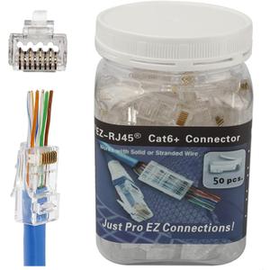 RJ45 Cat6A Cat6 Pass Through Connectors 50Pack 23AWG End Bold Ethernet 8P8C Gold Plated Modular Plug for Unshielded Twisted Pair Solid Wire Standard Cables
