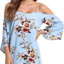 Milumia Women's Boho Cold Shoulder Floral Print Kimono Sleeve Tunic Dress (XL)