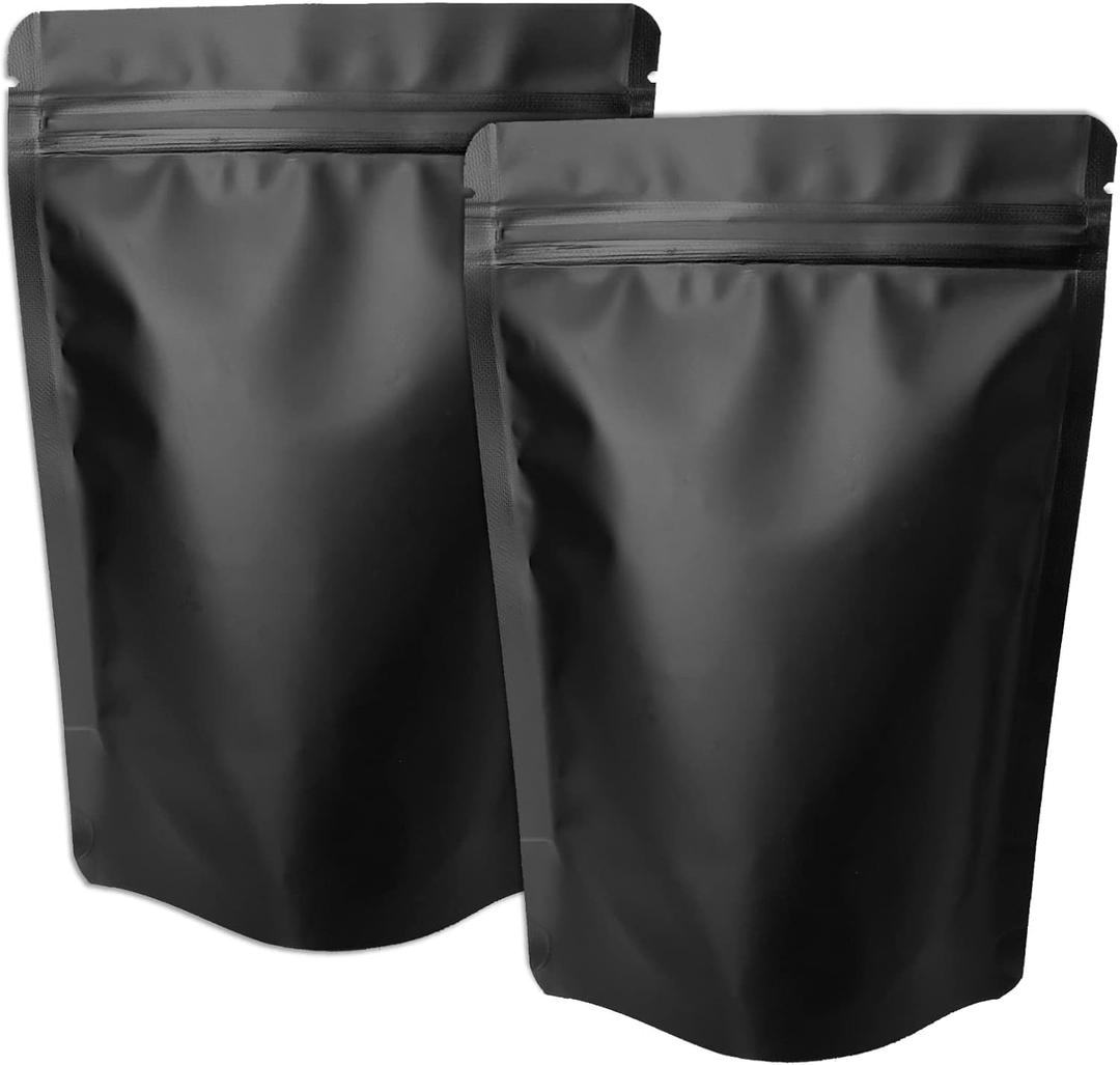 50 Pack Matte Black Stand Up Bags  5 Mil 7x10 Inches Smell Proof Resealable Bags, Heat Sealable Plastic Foil Packaging Pouch Bag, Large Food Storage Pouches