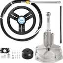 Mechanical Boat Steering System with 15FT Cable, 13.5" Black PU Steering Wheel, 3/4 Tapered Shaft, Compatible with Yamaha, Suzuki, Honda, Mercury, Nissan, Tohatsu