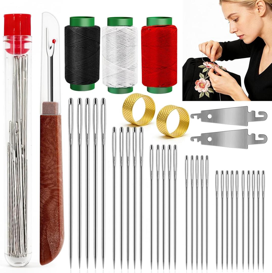 4 x JUNCHONG Sewing Set 39Pcs Sewing Tool Set, Big Eye Steel Sewing Needles Kit with 30 Needles & Seam Ripper, Beginner Sewing Work Set