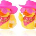 2 x 2pcs Funny Rubber Ducks for Dashboard, Cute Car Rubber Cool Duck Ornament with Mini Glasses Hat Scarf Accessories Decor for Home Office Refrigerator Decoration (Pink)