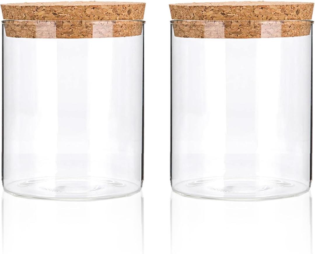 Airtight Glass Storage Containers with cork Lid, for Kitchen Pantry Organization and Storage jarIdeal for Coffee Beans Snacks Flour Cereal Sugar Tea 16oz. (Circular 3.9 * 3.3in*2pcs)