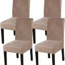 Turquoize Dining Chair Covers Stretch Chair Covers for Dining Room Velvet Chair Protector Covers Slipcover Parson Chair Covers Set of 4 for Hotel Ceremony, Thick Soft Velvet Fabric (4, Taupe)