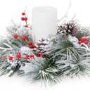 Melrose International Flocked Pine Berry Candle Ring 15.5" D