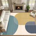 9x12 Large Area Rug for Living Room Boho Rug Bohemian Rugs Machine Washable Modern Geometric Rug Non Slip Printed Low Pile Indoor Floor Carpet for Dining Room Bedroom Office,Blue