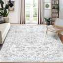 CAROMIO Vintage Oriental Distressed Area Rug - 8x10, Machine Washable, Stain Resistant, Non-Slip, Floral Medallion, Foldable Floor Cover, Grey (8 x 10 Feet)