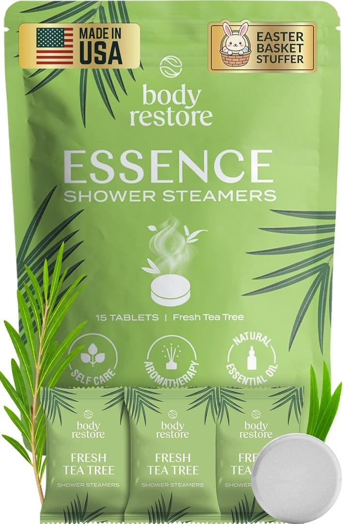 Body Restore Shower Steamers Aromatherapy 15 Pack  Easter Basket Stuffers, Easter & Birthday Gifts for Women & Men, Girls & Boys, Stress Relief & Relaxation Self Care  Tea Tree