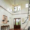 9-Light Black Chandelier for Entryway, Modern Farmhouse Dining Room Light Fixture, Industrial Candle Pendant Light for Foyer Stairway Living Room