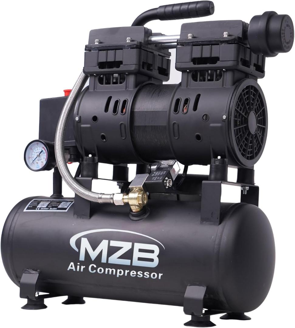 MZB 2.4 Gallon Ultra Quiet Air Compressor 110V/60Hz 1.0HP 5.65CFM, MAX 115PSI Steel Tanks Oil-Free 68dB Noise Level Air Compressor for Spray Painting, Auto Repair, Carpentry Decoration