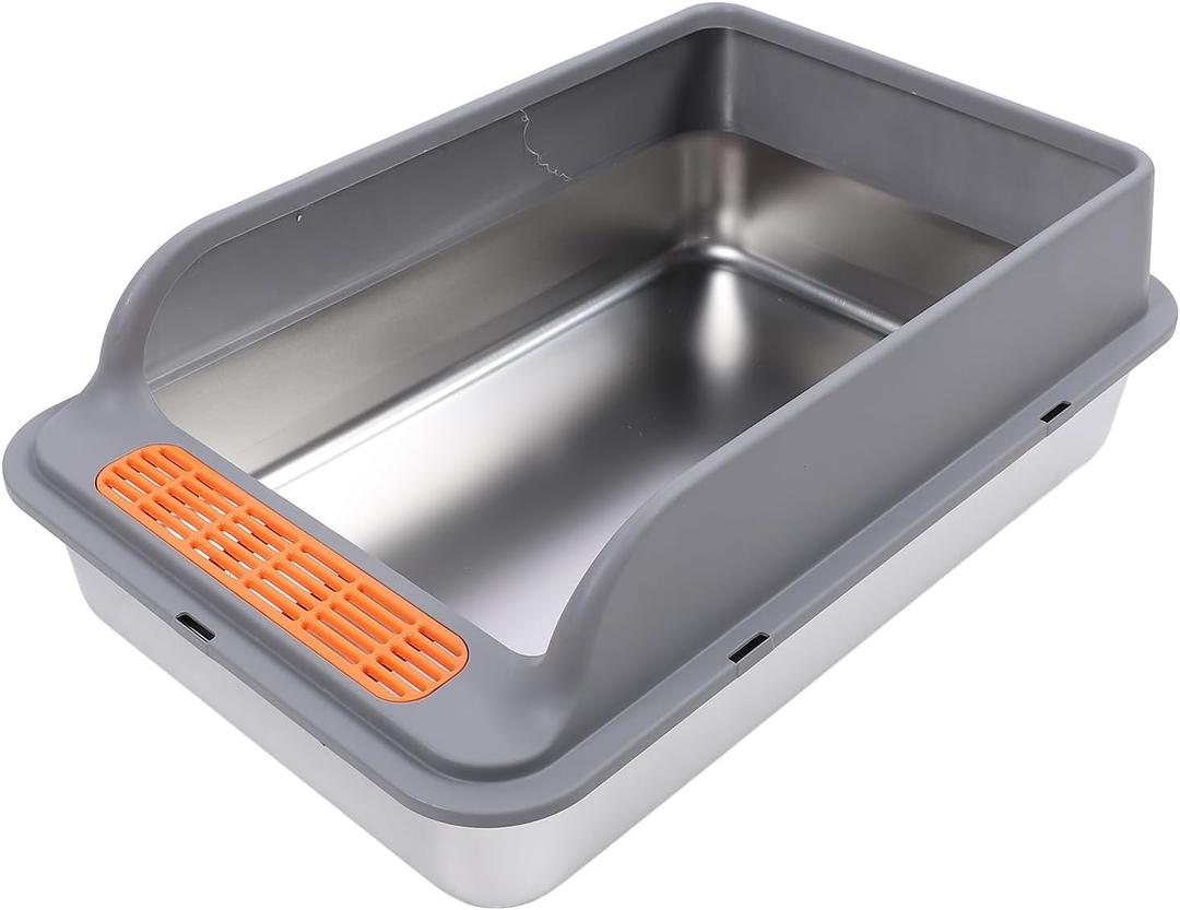 Luqeeg Litter Boxes, Cat Box Stainless Steel Large Capacity Top Entry Anti Splashing Metal Pan Allows Multiple Cats to Use with Litter Scoop Mat for Pet (Extra Large 32.7 X 24.4 X 31.5in) (Dark Gray)