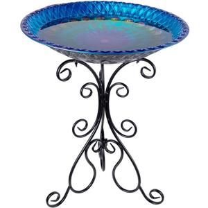 VEWOGARDEN Large Metal Standing Bird Bath for Outside with Folding Bracket for Outdoors Garden Yard Patio Decoration, Blue