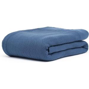 100% Cotton Herringbone Weave Blankets, 90"X90" Queen, Throw Blanket for Bed,All Season Cotton Blanket, Cozy Blanket,Throws Bed Blanket, Throw Blanket for Couch,Modern Home Decor -Navy Blue