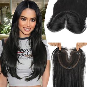 Isaic 24 Inch Synthetic Hair Topper for Women, Jet Black Middle Part Hand-Tied Lace Part Hairpiece with Clips, Long Hair Topper for Thinning Hair on Top, Natural Scalp Realistic Coverage (Jet Black)