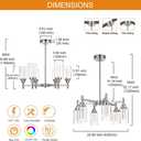 6 Ceiling Light Industrial Chandelier Brush Nickel Pendant Lighting Hanging Fixture with Cylinder Clear Glass for Kitchen Bedroom Dining Room