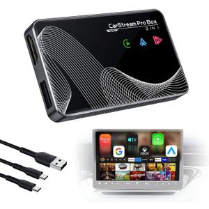 2026 3-in-1 HDMI Input Car TV & Wireless CarPlay Adapter & Android Auto, Stream TV Stick/i-Phone/Android Phone to Your Vehicle, Plug & Play for Factory Car Stereo 2016+