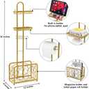 Oasis Creations Toilet Paper Holder Tissue Rack Stand with Magazine Toilet Roll Storage Basket- Freestanding, Gold Metal
